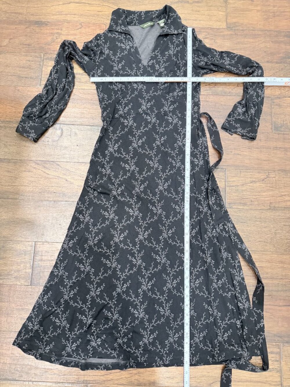 Y2K Eddie Bauer Petite XS Tencel Wool Botanical Wrap Midi Dress Dark Academia - Picture 6 of 14